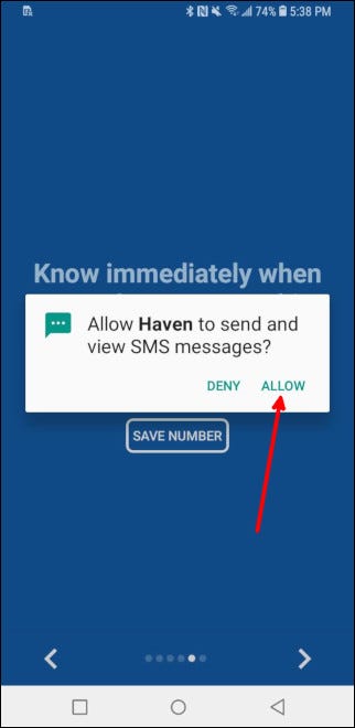 Solicitud de autorización de mensaje SMS Haven