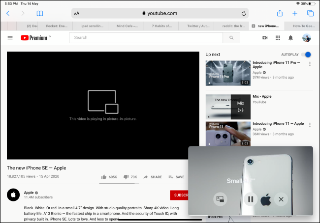 Reproducción de videos de YouTube en modo Picture-in-Picture