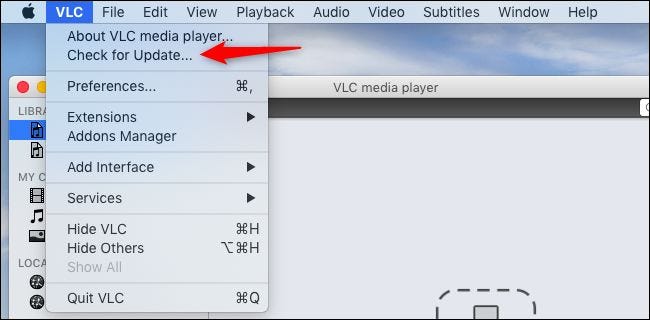 Buscando actualizaciones en VLC en una Mac