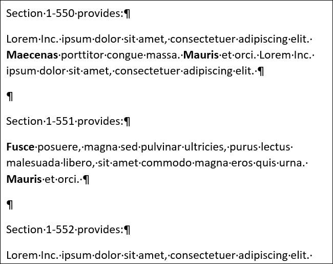 Documento de Word donde la palabra "sección" aparece