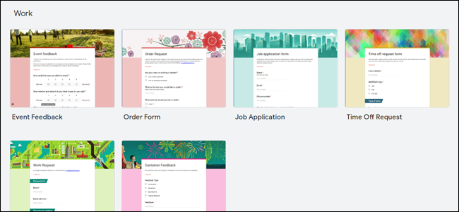 Plantillas de trabajo de formularios de Google