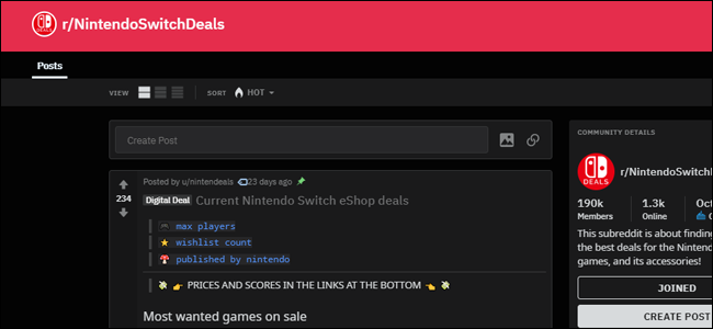 Nintendo Switch ofrece Subreddit