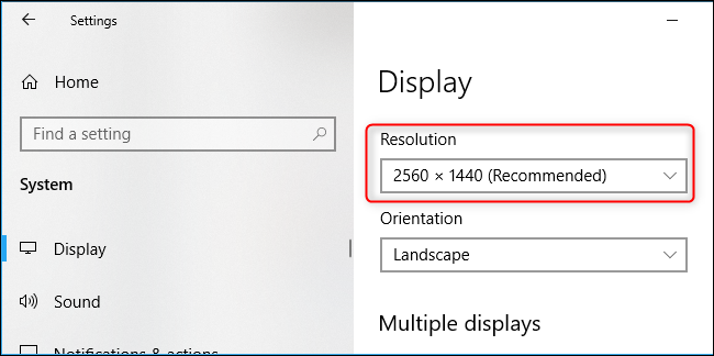 La resolución de la pantalla de su PC en la aplicación de configuración de Windows 10