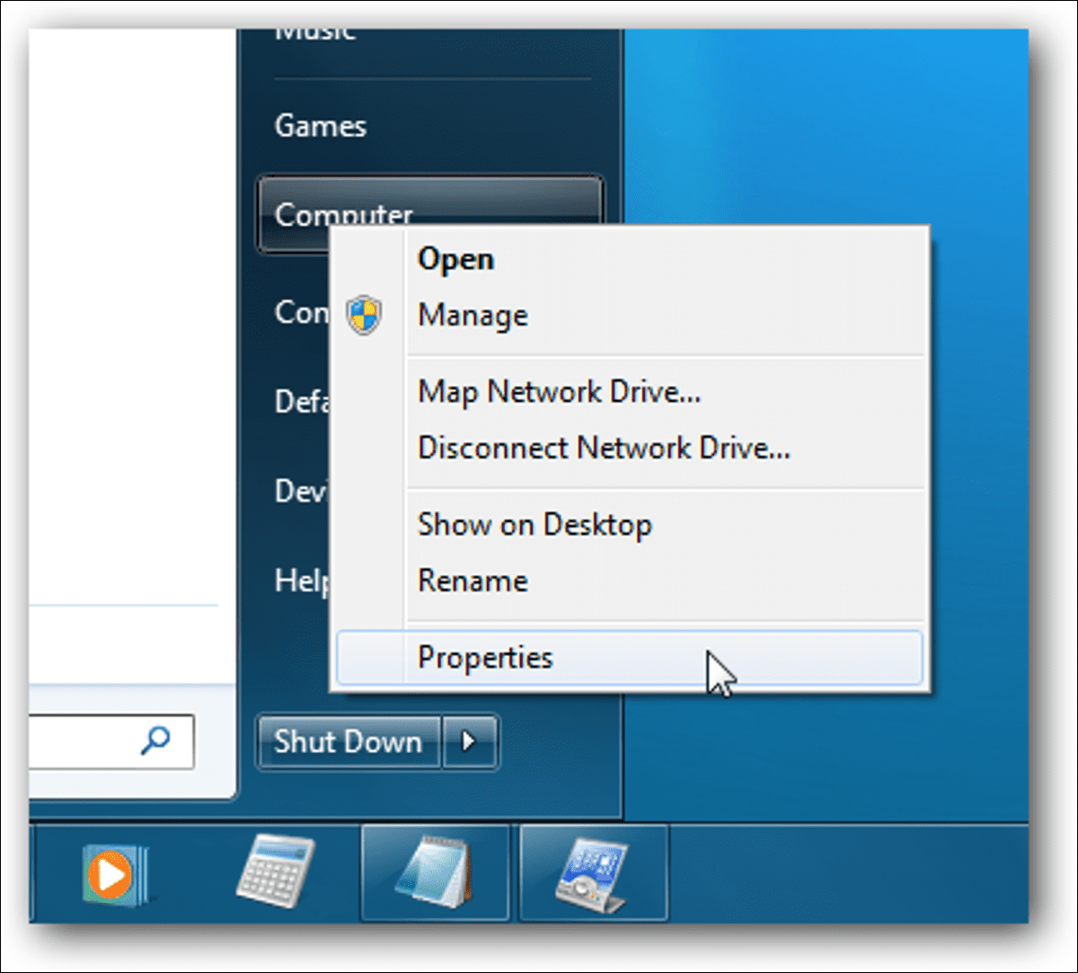 Haga clic derecho en la computadora con Windows 7