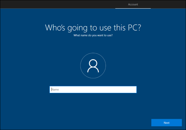 Crear una cuenta de usuario local en el proceso de instalación de Windows 10.