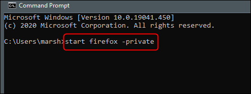 Comando para iniciar Firefox en modo privado