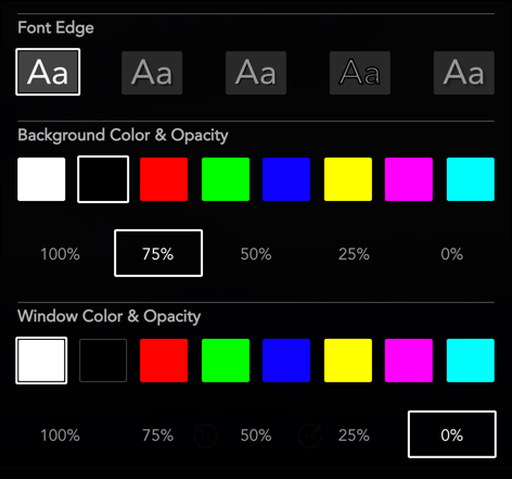 Seleccione el borde de la fuente, el fondo y el color de la ventana, y los valores de opacidad de la ventana y el fondo de las opciones proporcionadas.