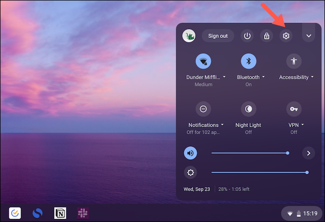 Haga clic en el acceso directo de configuración en Chrome OS