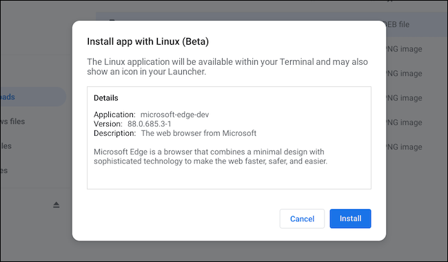 Instale la aplicación Microsoft Edge Linux en Chromebook
