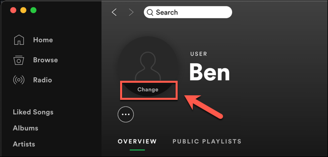 Para cambiar su foto de perfil de Spotify, presione el botón "Cambiar" opción en su página de perfil de Spotify.