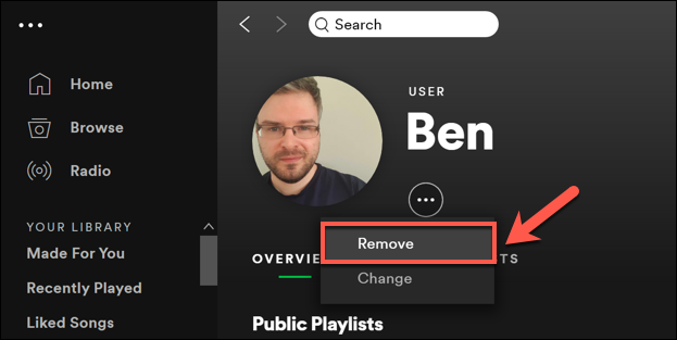 Los usuarios de Spotify Windows pueden eliminar una imagen de perfil existente tocando Editar> Eliminar en el menú de perfil.» ancho =»623″ altura =»313″ onload =»pagespeed.lazyLoadImages.loadIfVisibleAndMaybeBeacon (esto);» onerror =»this.onerror = null; pagespeed.lazyLoadImages.loadIfVisibleAndMaybeBeacon (esto);»/></p>
<p>Esto eliminará la foto y la reemplazará con la imagen de marcador de posición de silueta gris.</p>
<p>Si está utilizando el cliente de Spotify en una Mac, el cliente de escritorio no ofrece una opción para eliminar una foto que ha subido cuando selecciona la opción «Editar».  Selección de botones «Editar» abre una nueva ventana del Finder para que elijas un reemplazo, así que repite estos pasos para hacerlo.</p>
</p>
<h2 role=