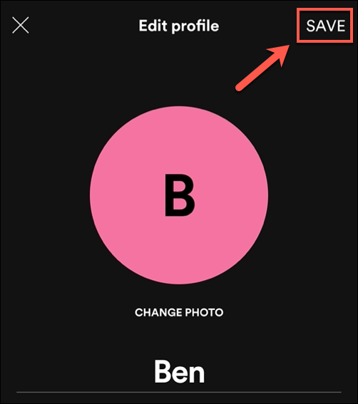 Después de eliminar una foto de perfil de Spotify, toque "para salvaguardar" para guardar su elección.