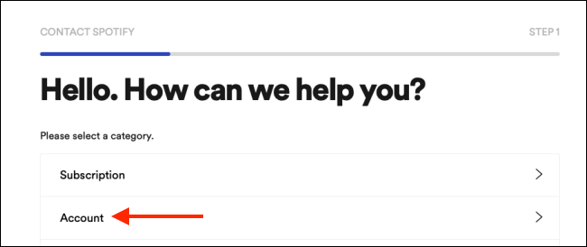 Haga clic en Cuenta en la página de atención al cliente de Spotify.