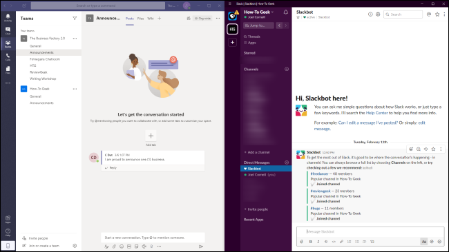 Equipos (izquierda) vs Slack (derecha)