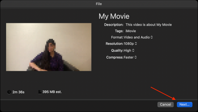 Haga clic en Siguiente en iMovie