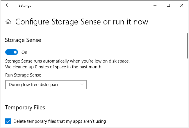 Controlar cuándo se ejecuta Storage Sense en Windows 10