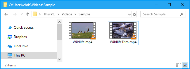 Vídeos en una carpeta en el Explorador de archivos.