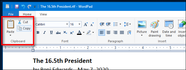 Copie, corte y pegue en una interfaz de cinta típica de Windows