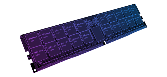 Una ilustración de una memoria RAM DDR5 en negro y morado oscuro.