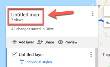 Haga clic en Mapa sin título para comenzar a cambiar el nombre de su mapa personalizado de Google Maps
