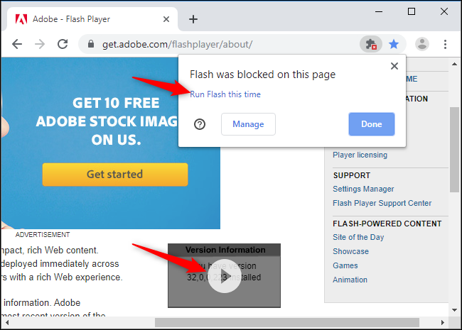 Haga clic en el botón Reproducir para ejecutar un objeto Flash individual y luego haga clic en "Ejecuta Flash esta vez" para cargar todo el contenido Flash.