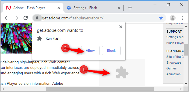 Haga clic en el objeto Flash y haga clic en "Permitir."