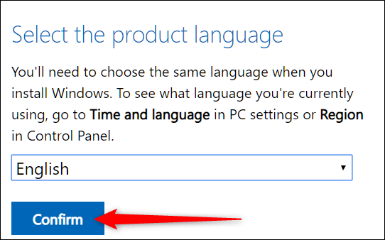 Seleccione un idioma, luego haga clic en "Confirmar."