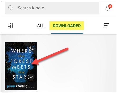 Un eBook en el "Descargado" sección de la aplicación Kindle.