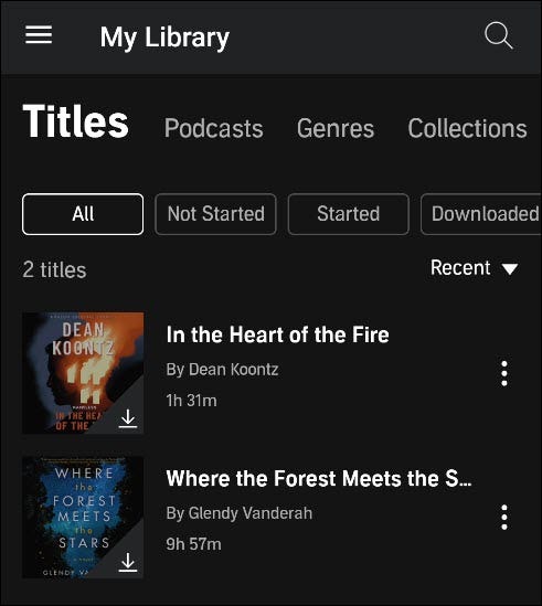 los "Mi biblioteca" sección sobre Audible.