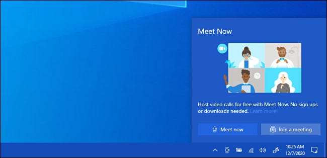 Windows 10 "Reunión ahora" ventana emergente