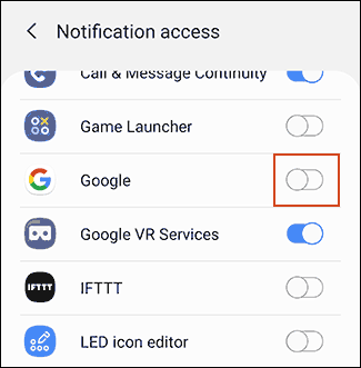 Presione el botón junto a "Google" para permitir notificaciones. 