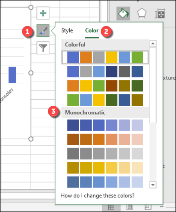 Pinchalo "Color" pestaña debajo de la "Estilo gráfico" menú de opciones para cambiar los colores utilizados en su gráfico de barras de Excel