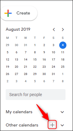 Google "Otros calendarios" parte con "agregar calendario" Subrayar.