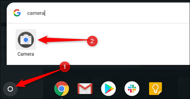 Presione el botón Buscar y luego escriba Cámara para encontrar la aplicación Cámara