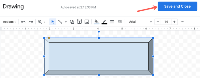 Haga clic en Guardar y cerrar para ver un dibujo en Google Docs.