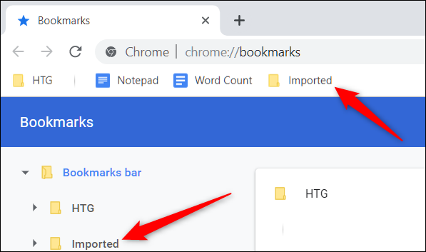 Sus marcadores importados están en la barra de marcadores o en el administrador de marcadores en la carpeta "Importado."