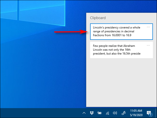 Haga clic en un elemento del historial del Portapapeles para pegarlo en un documento en Windows 10