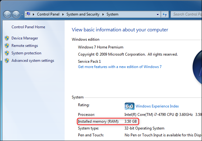 Ver la cantidad de RAM en una computadora con Windows 7