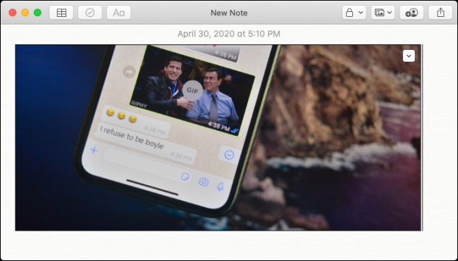 Imagen de iPhone pegada en Apple Notes en Mac