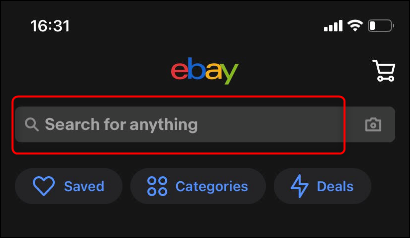 Barra de búsqueda en la aplicación móvil de eBays