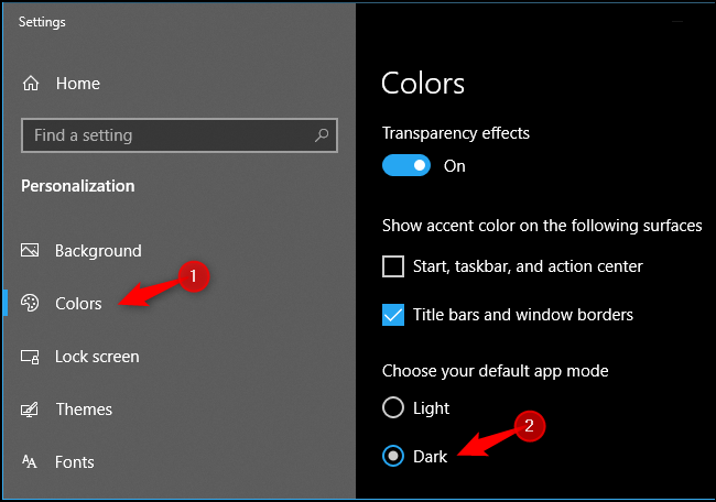 Habilitación del modo de aplicación oscura en todo el sistema en Windows 10