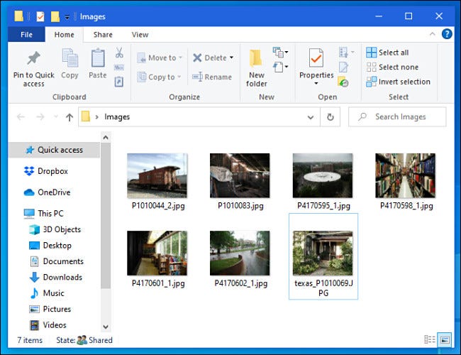 Imágenes de muestra en el Explorador de archivos de Windows 10.