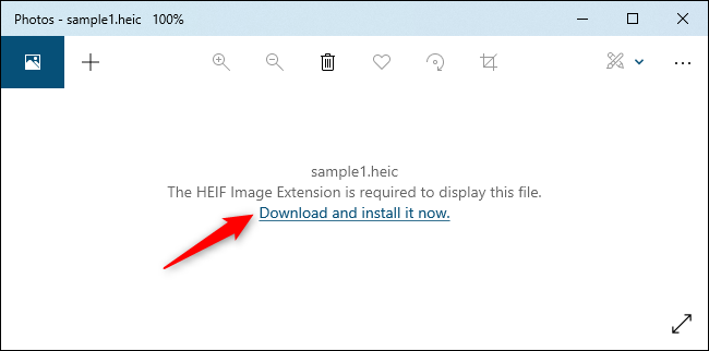 Haga clic en "Descárgalo e instálalo ahora" para obtener soporte HEIC en la aplicación Fotos.