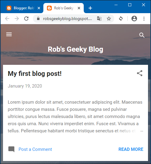 La publicación del blog tal como aparece en una ventana del navegador.
