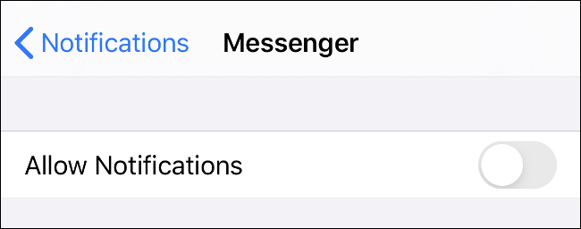 los "Notificaciones" opción para Messenger en iOS.