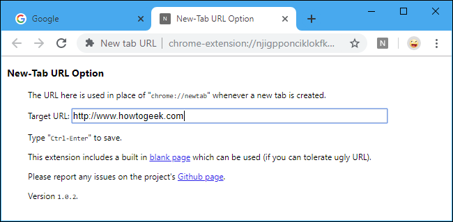 Establecer una nueva URL de página de pestaña personalizada en Chrome
