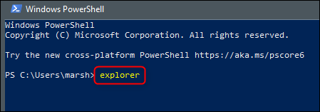 Pegar "Explorador" dentro "Windows PowerShell."