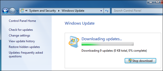 Descarga de actualizaciones de Windows Update en Windows 7.