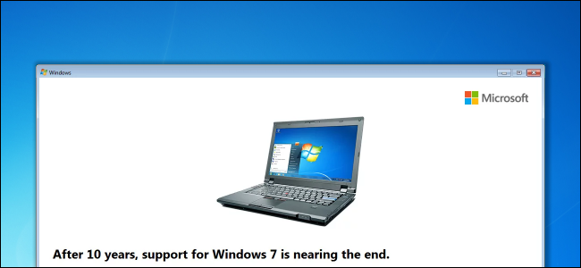 Mensaje de fecha de fin de soporte de Windows 7 en el escritorio