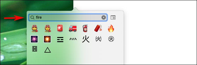 Escriba una palabra en el cuadro de búsqueda para buscar emoji en Mac.